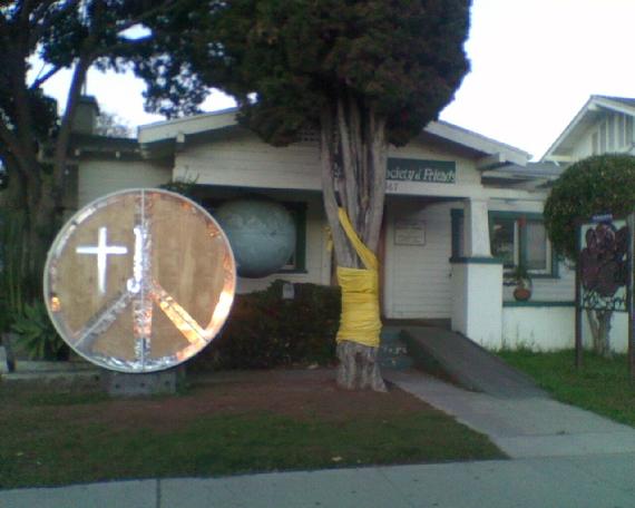 Quaker Peace Sign Neon cross